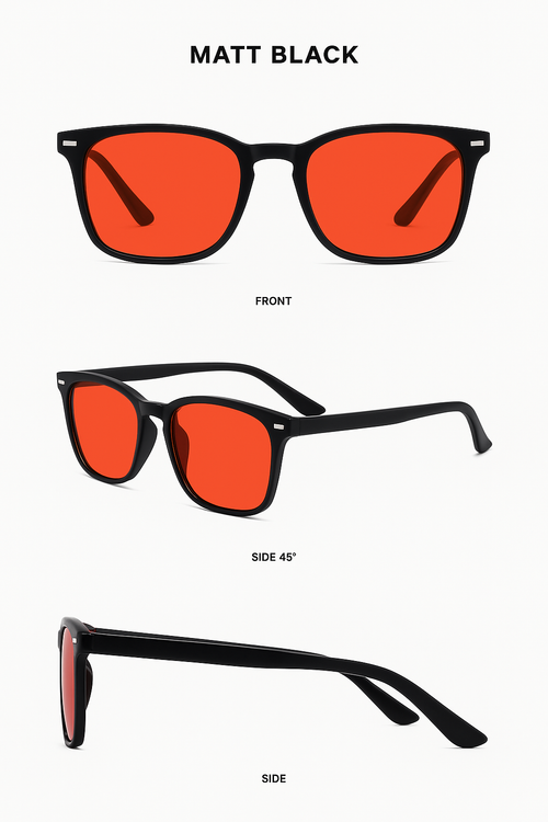 The 1% Sleep System — Blue Light Defense Glasses. Forged for Deep Recovery.